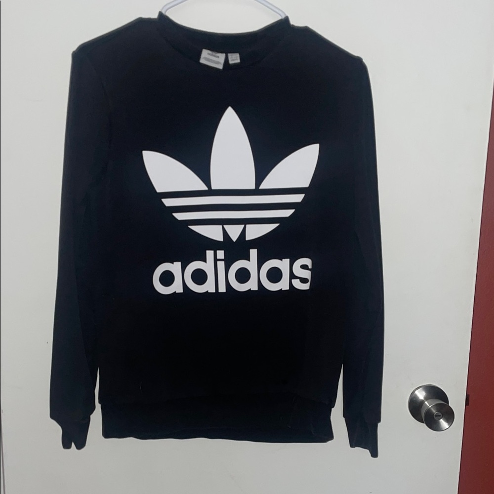 Adidas Black Crewneck with White Trefoil Logo